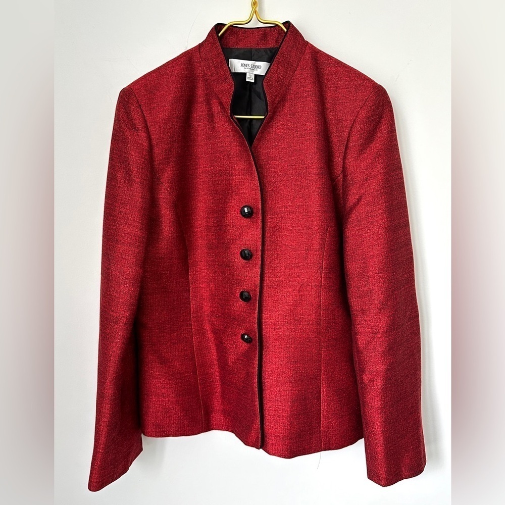 Jones Studio Separates Red Sparkle Holiday Lined Button Blazer Jacket Women’s 10
